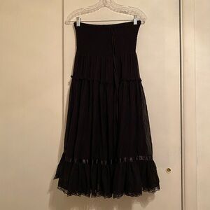 Lapis Gothic, Whimsical Black Strapless Tube w/Tie Smocked Flare Lace Dress, Med